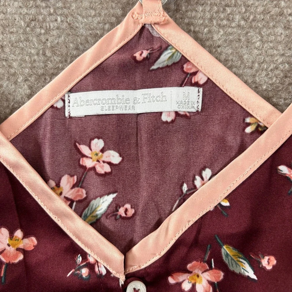 Abercrombie & Fitch Pajamas Womens S/M Burgundy Floral Satin‎ Cami Shorts Set